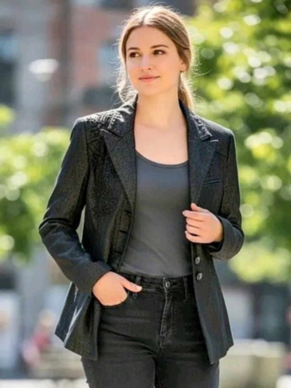 Coldwater Creek Taylored Metallic Embroidered Blazer Black & Gold